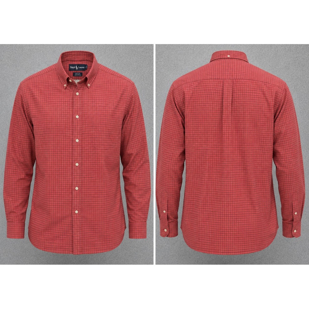 Vintage Ralph Lauren Greggor Shirt Mens XL Red Plaid Micro Check Button Down